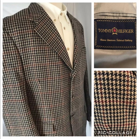 VTG Tommy Hilfiger 43R Houndstooth Blazer Wool - Picture 1 of 8